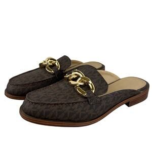 Michael Kors Scarlett Chain Slip On Mules Slip On Loafer Brown Logo (Sz 7.5)